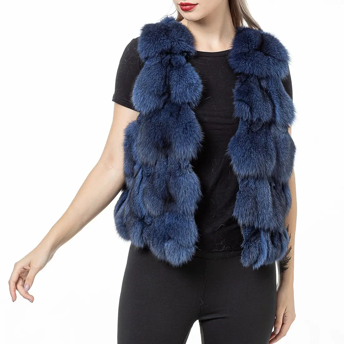 

Natural Fox Fur Vest Brown Navy Blue Color Winter Waistcoat Women Outerwear 2023 Korean Fashion All-match Sleeveless Clothing