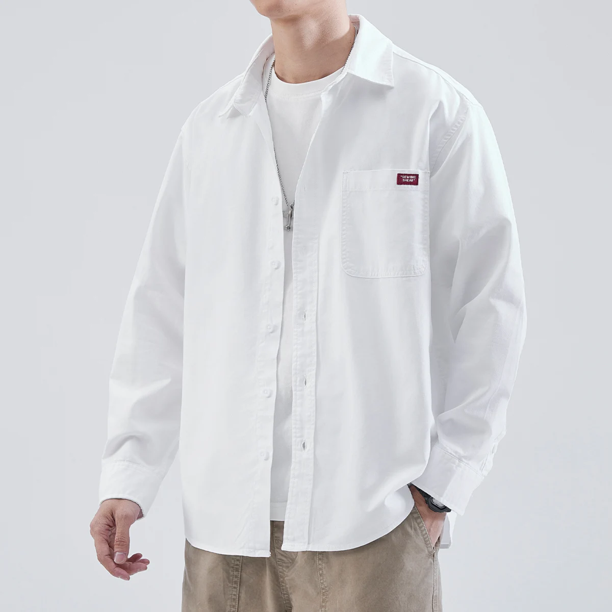 

Retro high-end island cotton white long-sleeved shirt men's 2023 new casual shirt