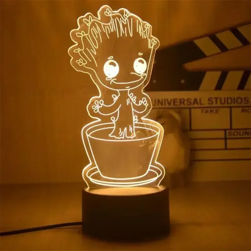 thumbnail image 1 of Figura de acción de los Vengadores de Marvel Groot, luz de noche de Anime, lámpara de mesa de Disney, modelo acrílico de Groot, regalo para niños, 1 of 5