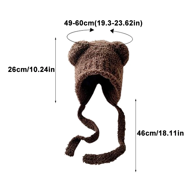New Bear Ear Knitted Hat Women Winter Thicken Warm Plush Ear Protection Bonnet Cap Headgear Fashion Windproof Beanies Hat winter hat knitted earflap hat knit beanie hat
