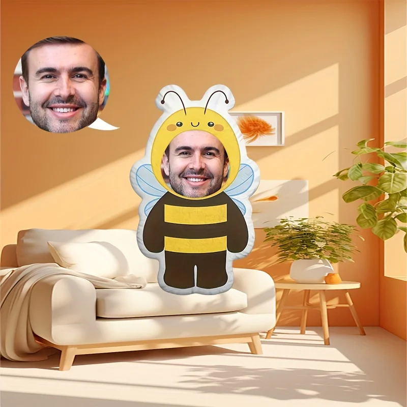 Customizable bee shaped photo printed pillow double-sided design machine washable filled with polypropylene cotton