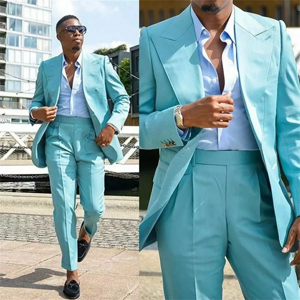 Costume Homme Peaked Lapel Men Suits Groom Wedding Tuxedos Best Man Terno Masculino Slim Fit 2 Piece Men's Blazer (Jacket+Pants) 2
