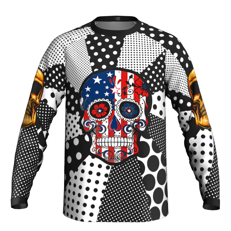 

Long Sleeve Cycling Top, MTB Jersey, USA Skull Shirt, Bike MTB Shirt, Motocross Run Clothes, Bicycle Wear, Downhill Racer, BMX