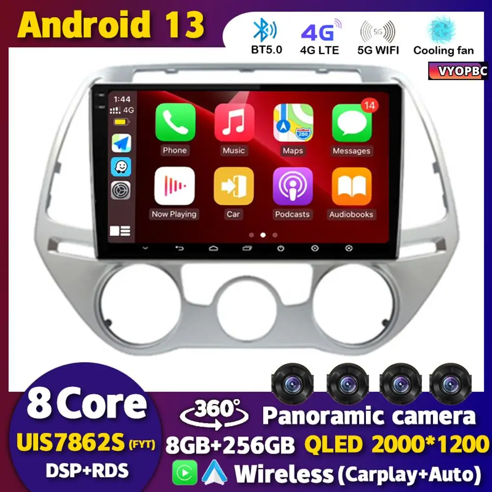 

Android 13 Auto Carplay For Hyundai I20 2008 2009 2010 2011 2012 2013 2014 Car Radio Multimedia GPS Player Stereo 4G+WIFI Audio