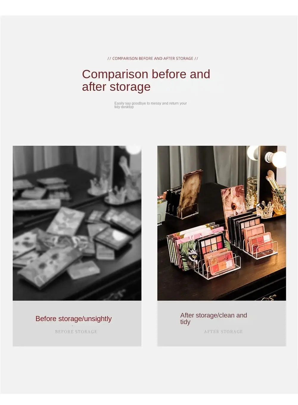 Description Picture 6 of itemEye Shadow Tray Storage Box Powder Partition Acrylic Transparent Desktop Makeup Powder Blusher Cosmetics Shelf Makeup Organizers