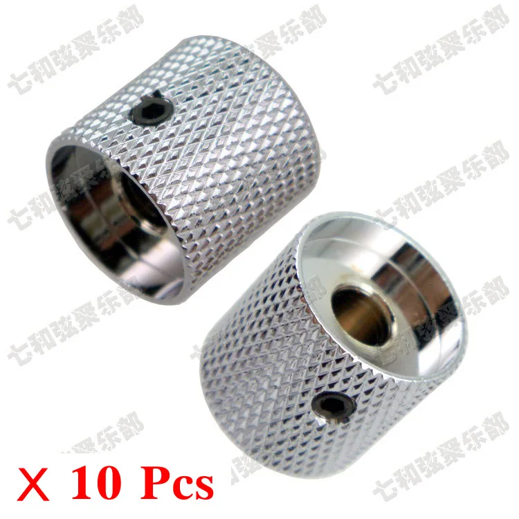 

10 Pcs Chrome Brass Electric Bass Guitar Dome Tunning Knobs Metal Knurled Barrel Tone volume Control Knobs Buttons