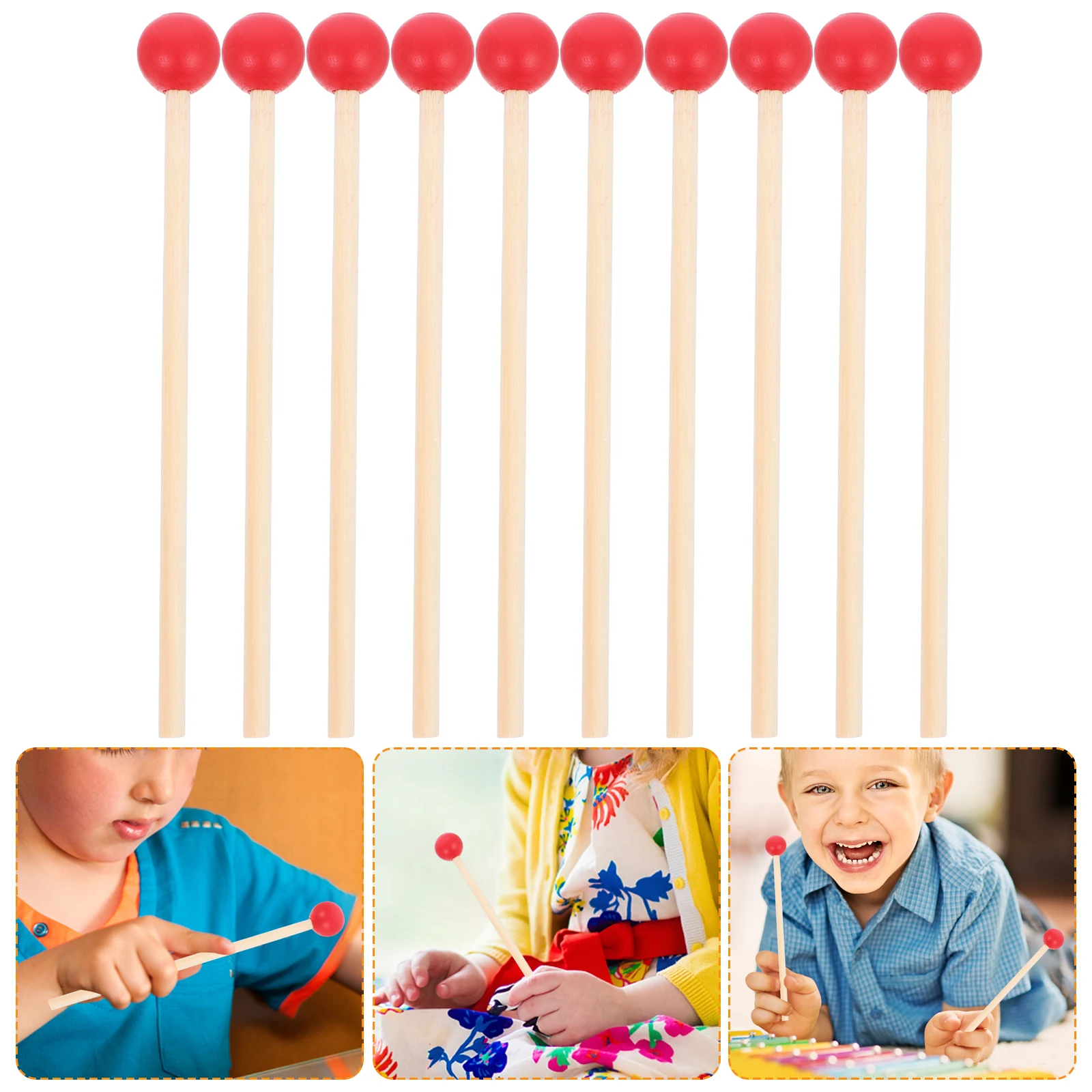 

12pcs Wooden Drumsticks Durable Mallet Percussion Accessory with Wood Handle Instrument Supply for Kids Children Toddler (Red)