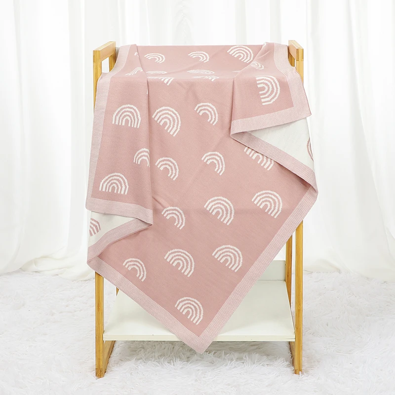 Multi-use Baby Receiving Blankets Newborn Swaddle Wrap Stroller Bed Blanket for Toddler Boy Girl Rainbow Knitted Throw Quit