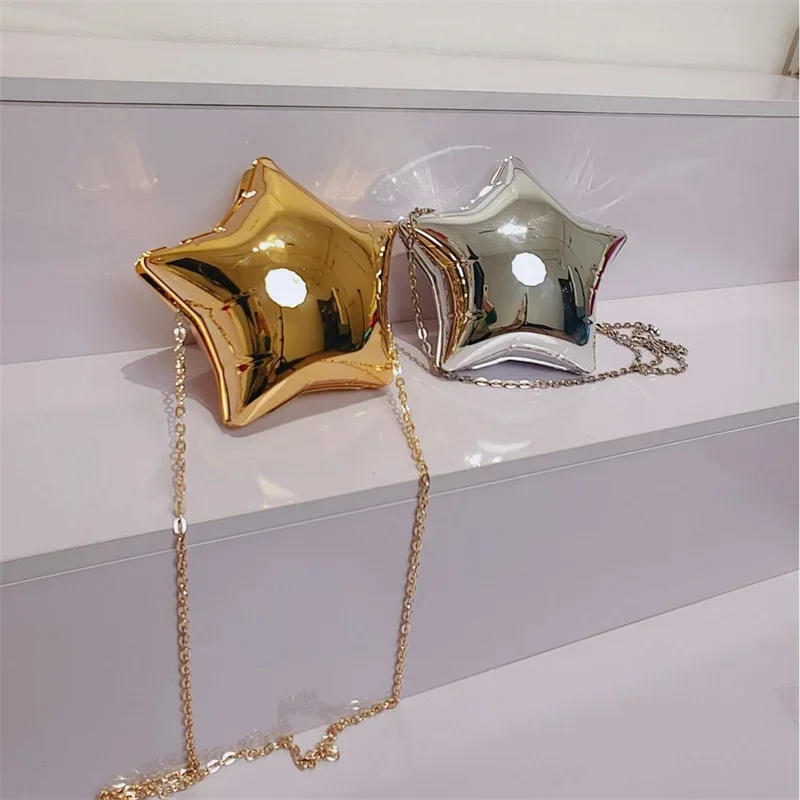 Glossy Shiny Pentagram Women's Bag Mini Bag Acrylic Coin Key Lipstick Banquet Crossbody Fashion Shiny Gold Silver Shoulder Bag