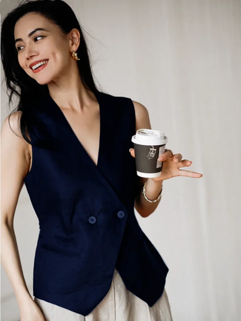 Women's Vest 2023 black sleeveless V-neck casual commuter jacket summer style new in external clothes