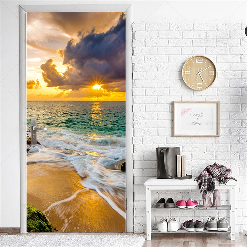 3D Deursticker Paddestoel Zelfklevende Muurschildering Woondecoratie Muurstickers Slaapkamer Woonkamer Verwijderbare Poster Art Stickers-77x200cm