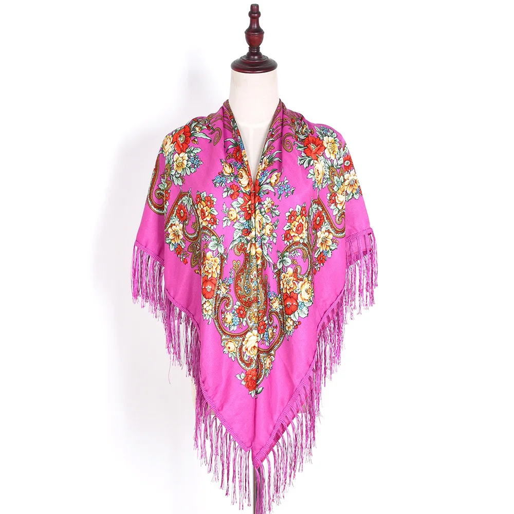 130*130cm Russischer Stil Blumendruck Quadratische Schals Traditioneller Umrissener Ukrainischer Schal Babushka Bandana Kopftücher – Detail 25