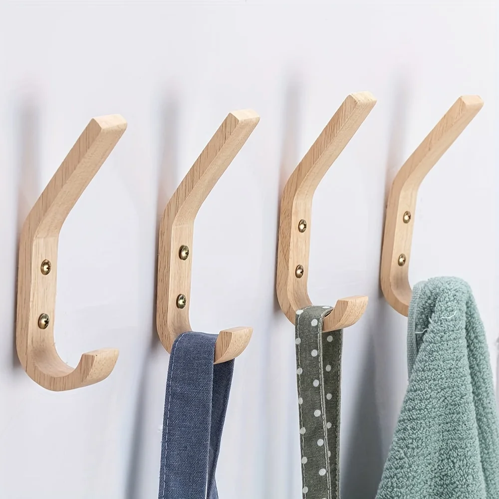Natural Oak Decorative Wooden Wall Hooks - Heavy Duty Vintage-Style Coat Organizers