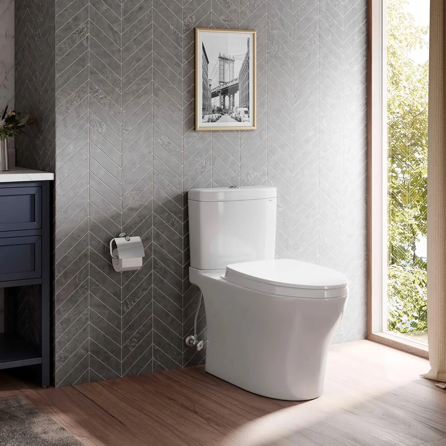 Aquia IV 0.9/1.28 GPF Dual Flush Two Piece Elongated Toilet with Push Button Flush Cotton 28.5"D x 15.5"W x 29.5"H 3