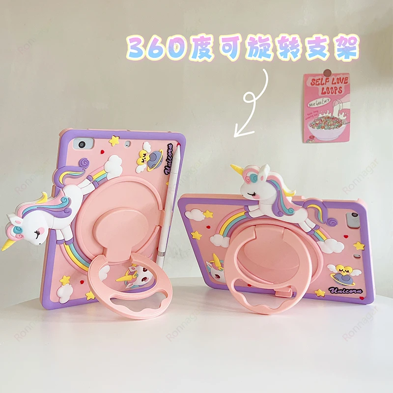 Deluxe 360 Rotating Tablet Case with Pencil Holder and Handle Stand - Floral Design