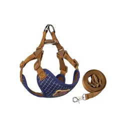 Breathable Pet Harness and Leash Set - Adjustable Vest for Small to Medium Dogs and Cats (Plaid Blue)