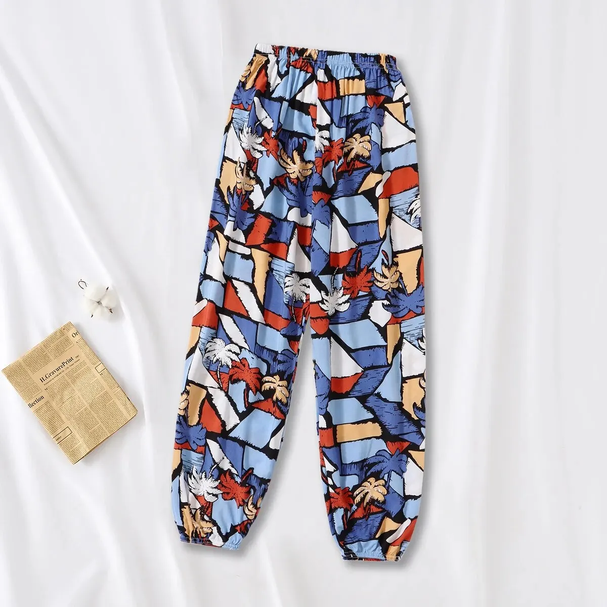 Women Casual Loose Cozy Pants Elastic Pants Feet Harem Sweatpants Summer Beach Elastic Waistband