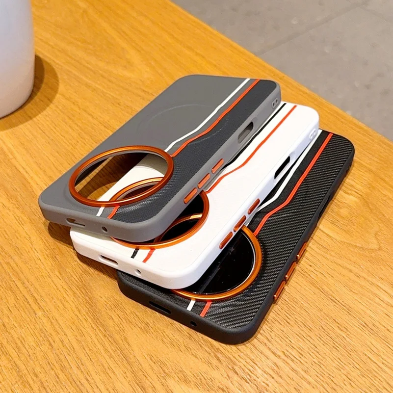 Color-Block Dual-Line Wireless Charging Magnetic Ring Case