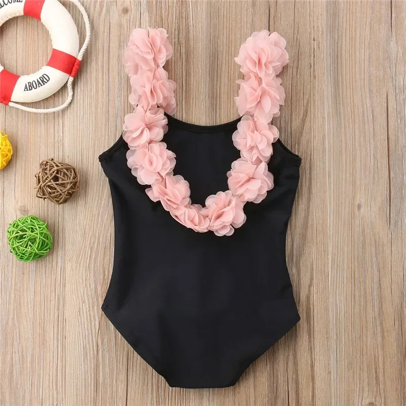 1-5Y Toddler Girls Swimsuits One Piece 2024 Fashion Beach Swimwear for Summer Bathing Suits Baby's Round Neck Ruffle Bath Bikini 1