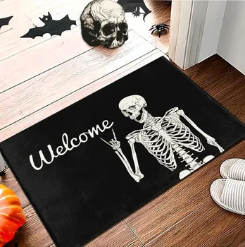 Skull Doormat Funny Halloween Skull Welcome Door Mat,Living Room Kitchen Floor Mat Home Halloween Indoor Outdoor Decoration