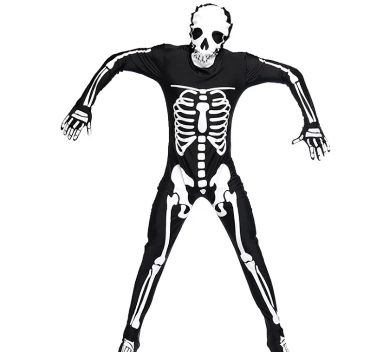 Grim Reaper Ghost Costume Halloween Hood Gown Robe Skeleton Adult Men Gothic Dress Catsuit Black Evil Death Scary Horror Outfit