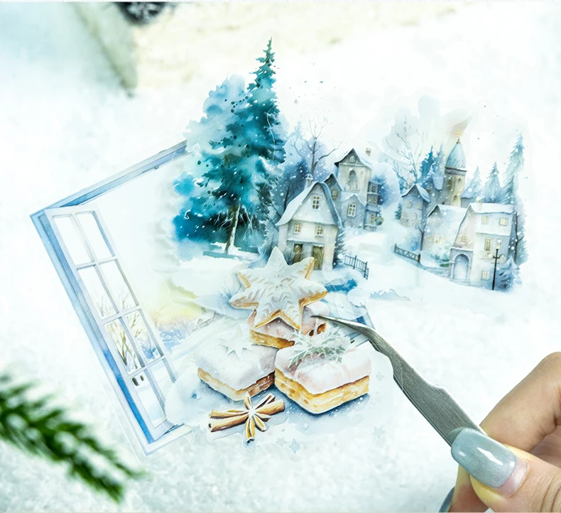 10 teile/paket Winter schnee landschaft PET Aufkleber DIY Scrapbooking Dekor Fotoalbum Kreative Schreibwaren Collage Materialien Aufkleber – Detail 7