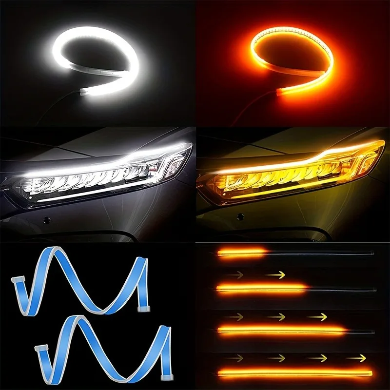 Dynamic 2pcs 60cm LED DRL Car Light Strips Turn Signal Lights Car Decor