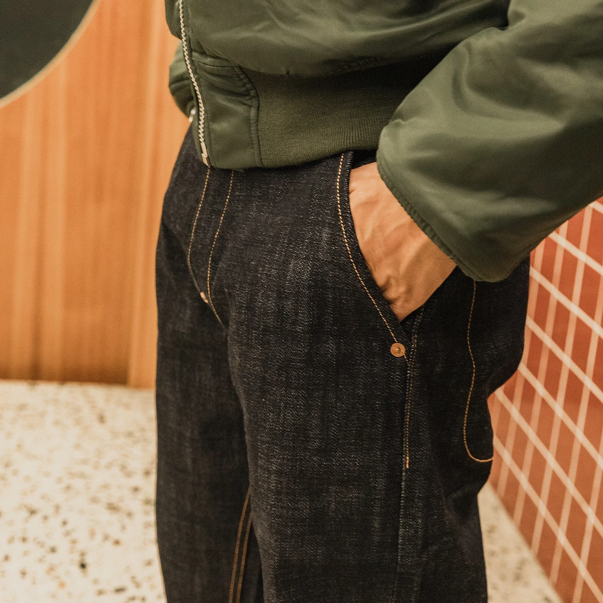 DN-0004  Heavy Weight 18oz Indigo Selvage Unwashed Pants Unsanforised Thick High Waist Raw Denim Jean 2