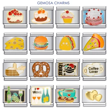 GEMOSA Cute Y2k Women Men Food Cake Cheers Bread Beverage Italian Charm Links Fit 9mm Bracelets Stainless Steel DIY Jewelry 1