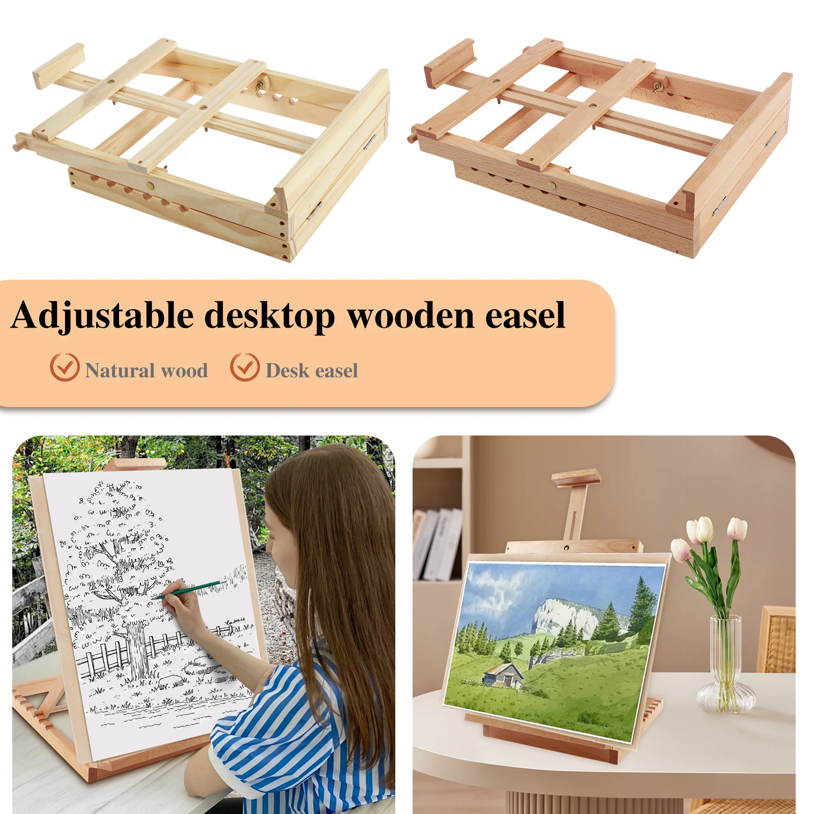 Tabletop Easel 18 Inches H-Frame Wood Easel Adjustable Easel Stand for Painting Multipurpose Desktop Easel for Students