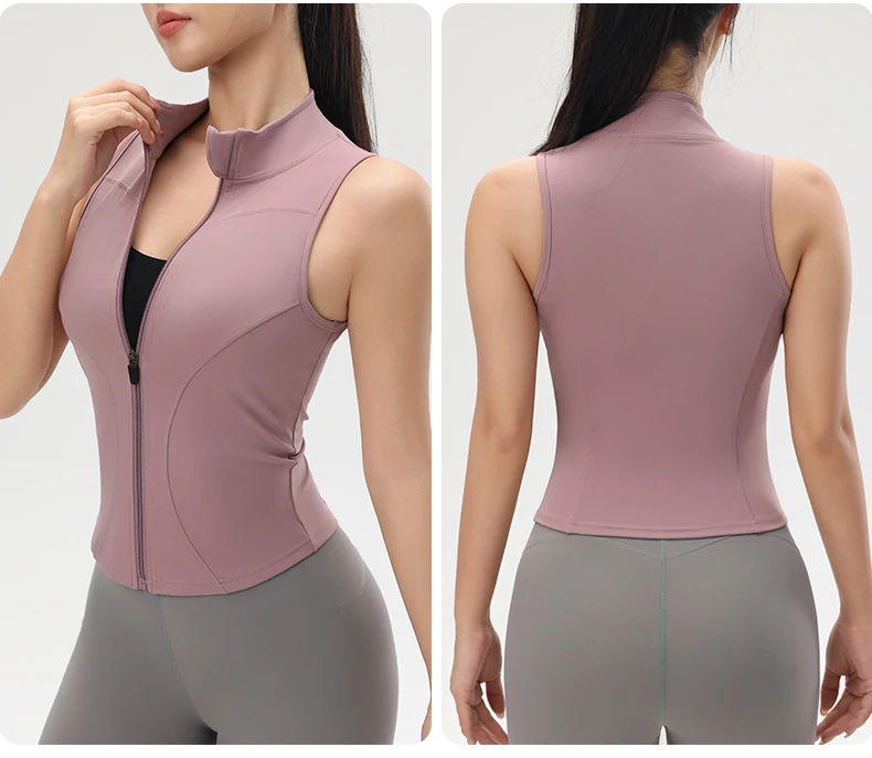 Reißverschluss, stoßfest, Yoga-Top, Damen, Sport, ärmellos, Tank-Top, enge Yoga-Kleidung, schnell trocknend, atmungsaktiv – Detail 12