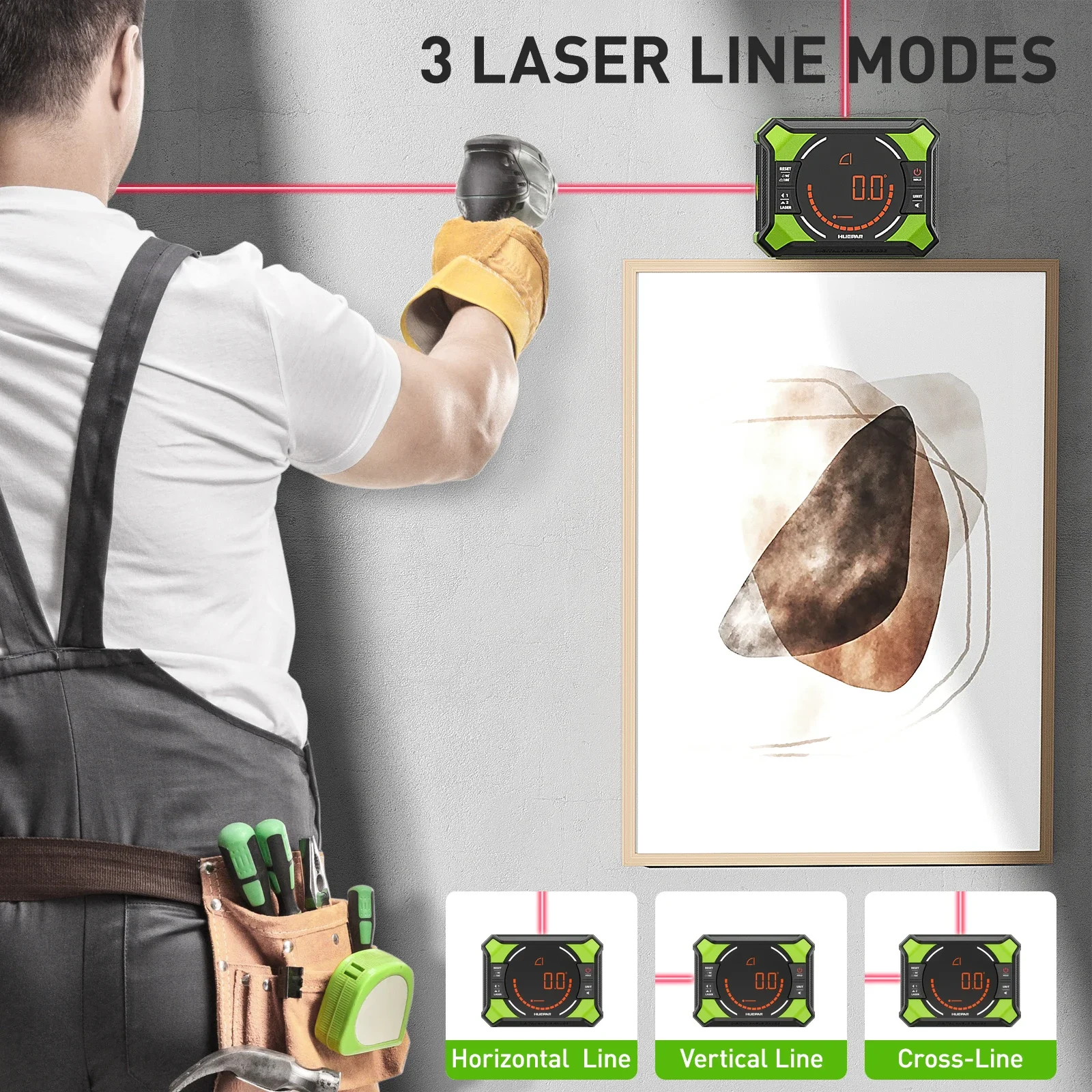 Huepar Laser Level with Digital Angle Gauge 3-in-1 Electronic Table Saw Angle Finder Protractor Inclinometer Woodworking Tools 3