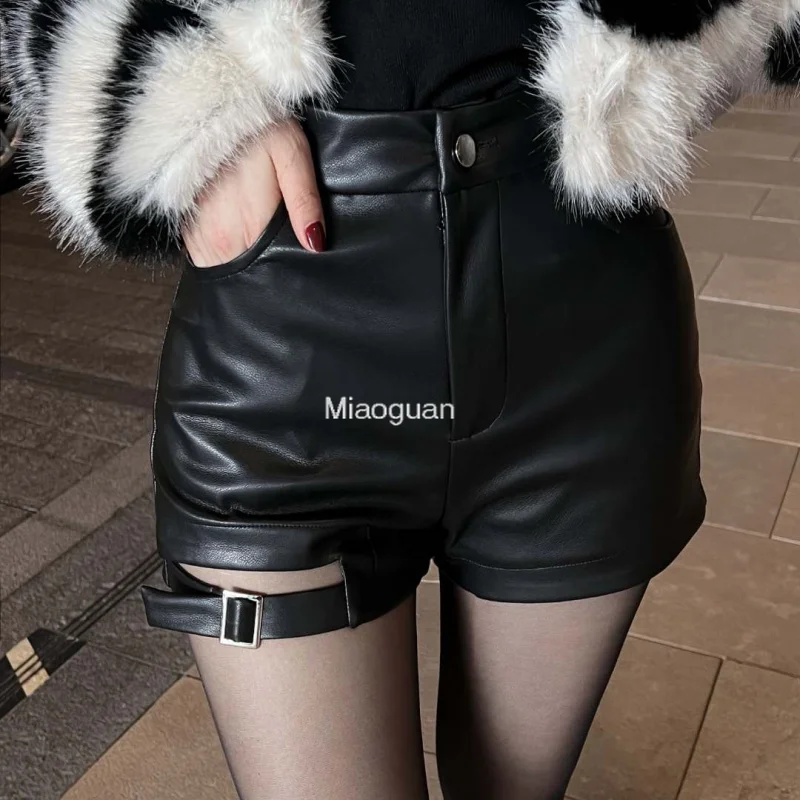 Sexy Party Black Pu Leather Shorts Women\'s Autumn and Winter Tight Gothic High Waist Shorts Street Fashion NEW Hot Girl Outfit