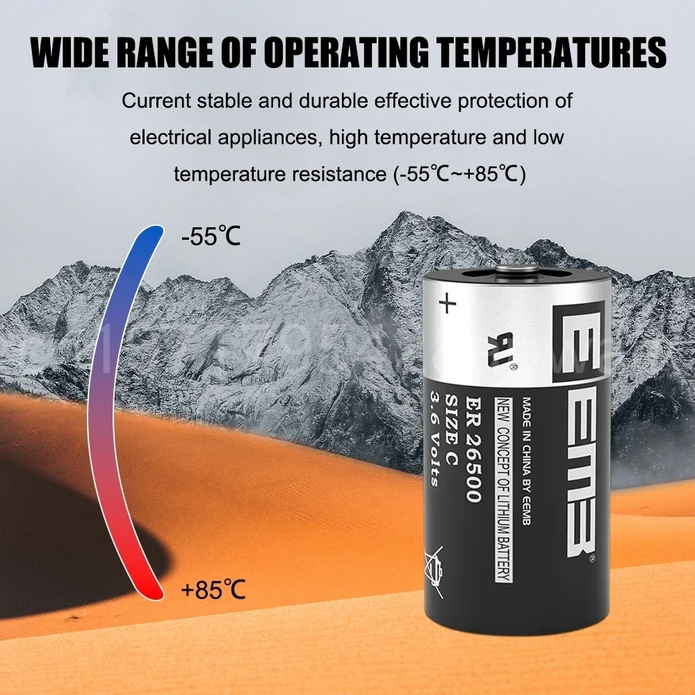 4PCS 3.6V 26500 C Size Batteries 9000mAh ER26500 Lithium Battery Non-rechargeable for Water/Gas Meter Window Sensor Home Monitor 6