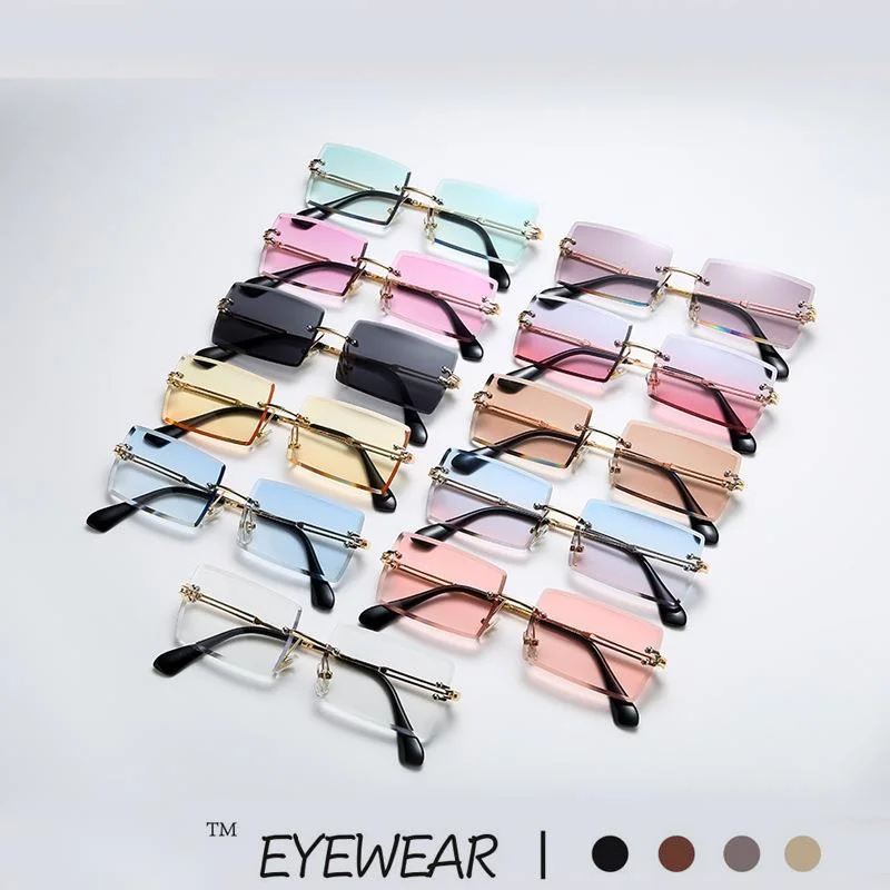 Lunettes de soleil sans cadre, dégradé carré, pièce d'océan, à la mode, pour célébrités d'internet, Photo de rue, nouvelle collection_voghion.com