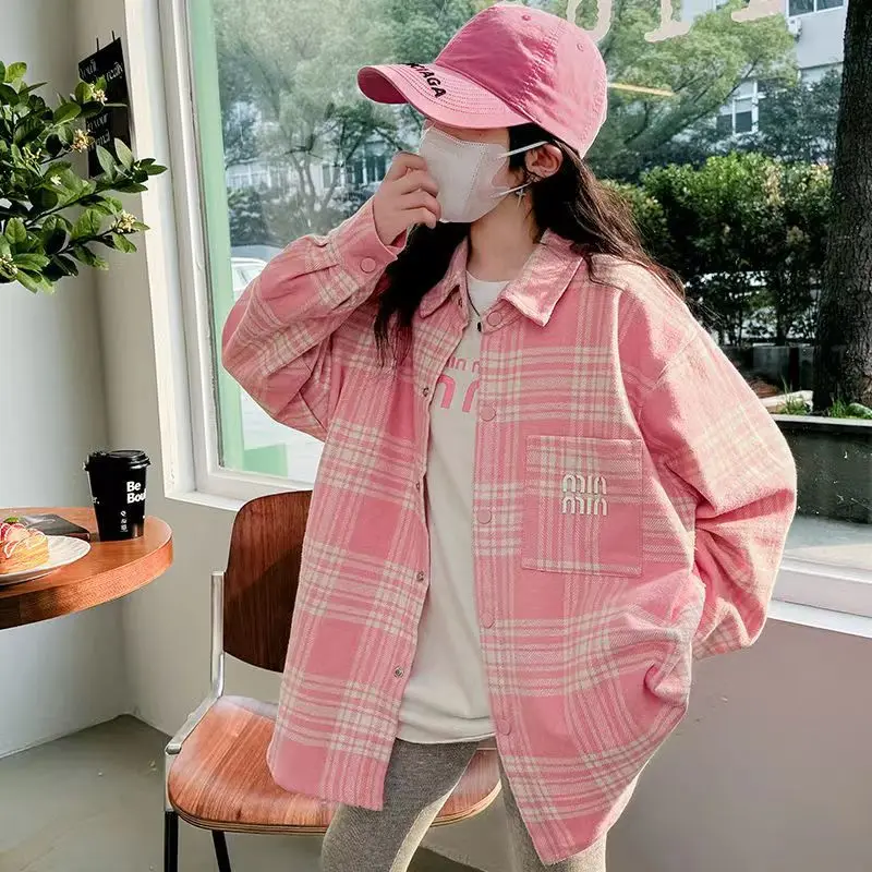 Baby Girl Clothes Girls Shirt Network Red Korean Version Girls Casual Plaid Shirt Loose Top Big Child Spring Coat