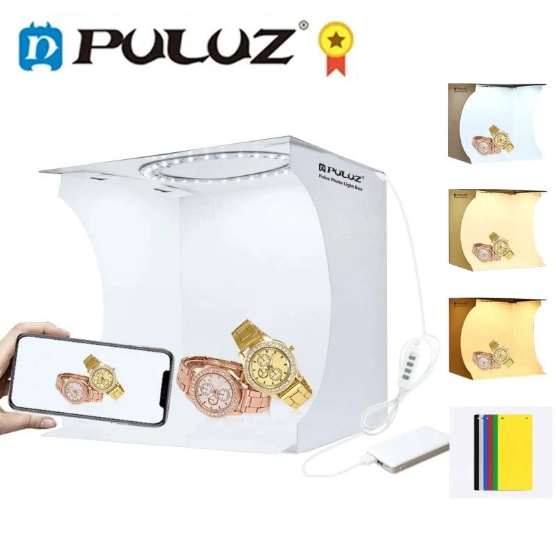 Puluz Mini Lightbox Folding Portable Photo Studio Box Photography Softbox Light Box Studio Shooting Tent Kit With 6 Backdrop