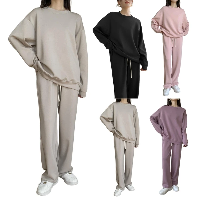 Women's Two Piece Outfit Long Sleeve Crewneck Pullover Tops Long Pants Tracksuit