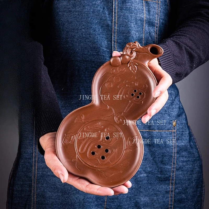 Lucky Kung Fu Tea Plate Chinese Style Small Gourd Household Dry Soaking Table Water Storage Tea Sea Purple Clay Tea Platform