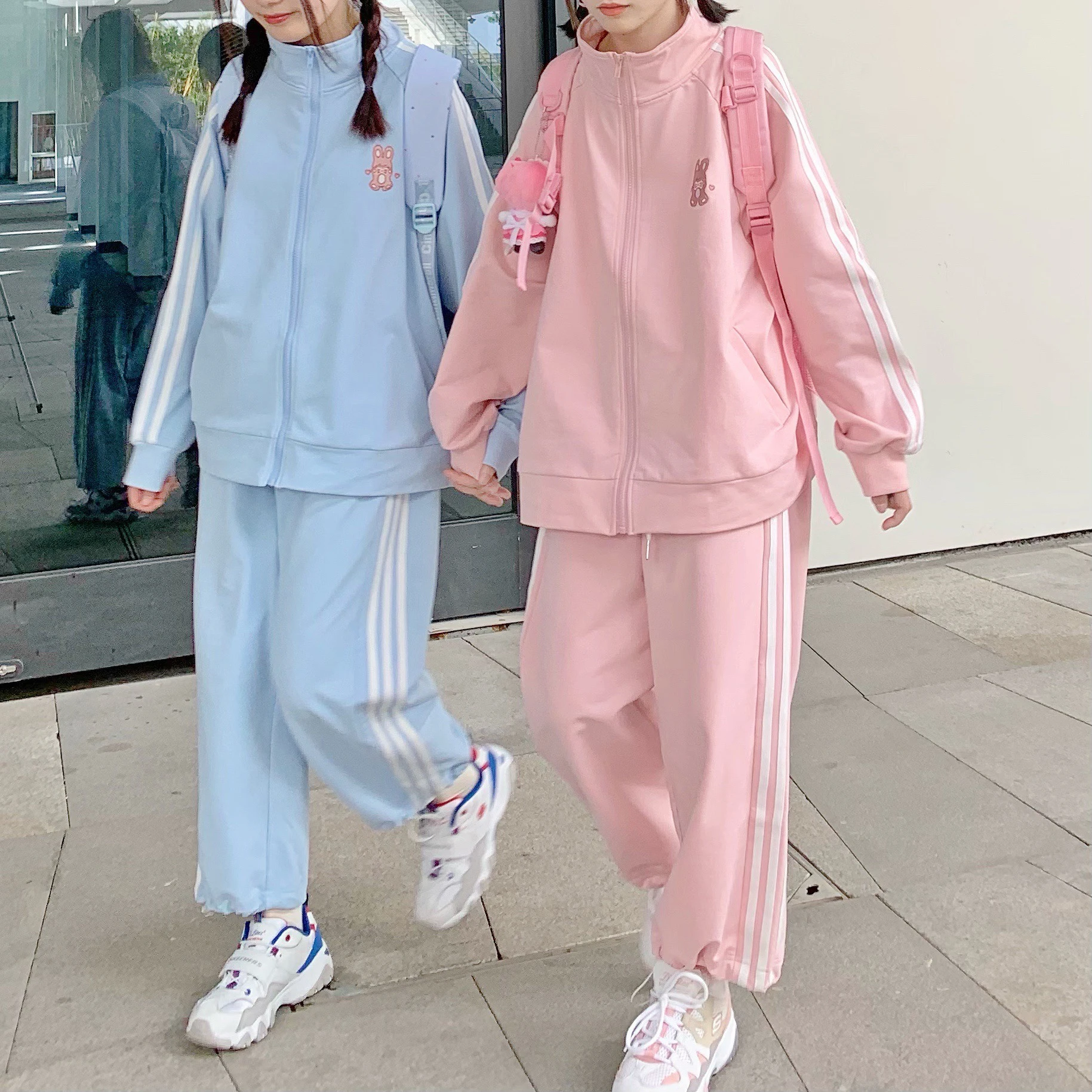 

Kawaii Hoodies Women 2 Pcs Casual Loose Zip Up Sweatshirts Trousers Sets Japanese Students Sports Pants Harajuku Tops Suits New