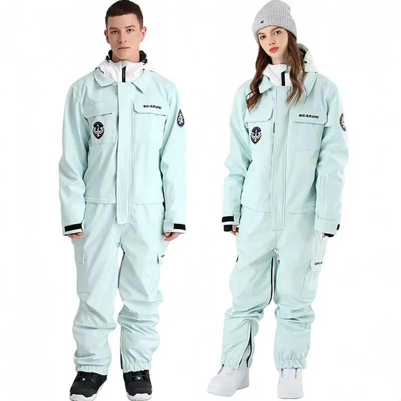 New Winter Ski Suit Women Warm Outdoor Snowboarding Jacket Men Overalls One-Piece Skiing Suit Waterproof Hooded Ski Sets
