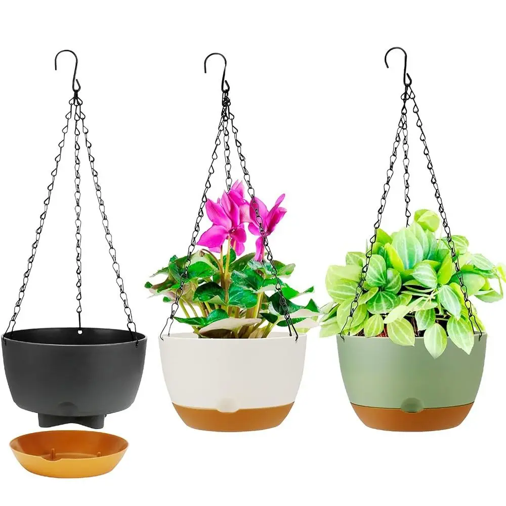 Durable Self-Watering Hanging Flower Pot Thickened Plastic Hydroponic Plant Pot with Removable Tray 1 PCS