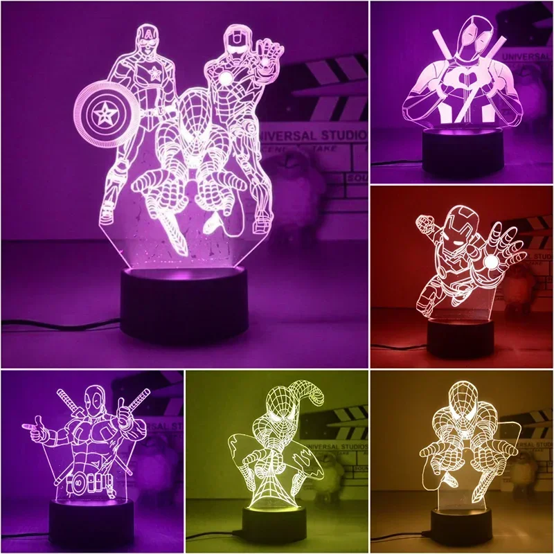 

New Disney Marvel 3D Night Light Spiderman Ironman Deadpool Captain America Action Figure Table Lamp The Avengers Birthday Gifts