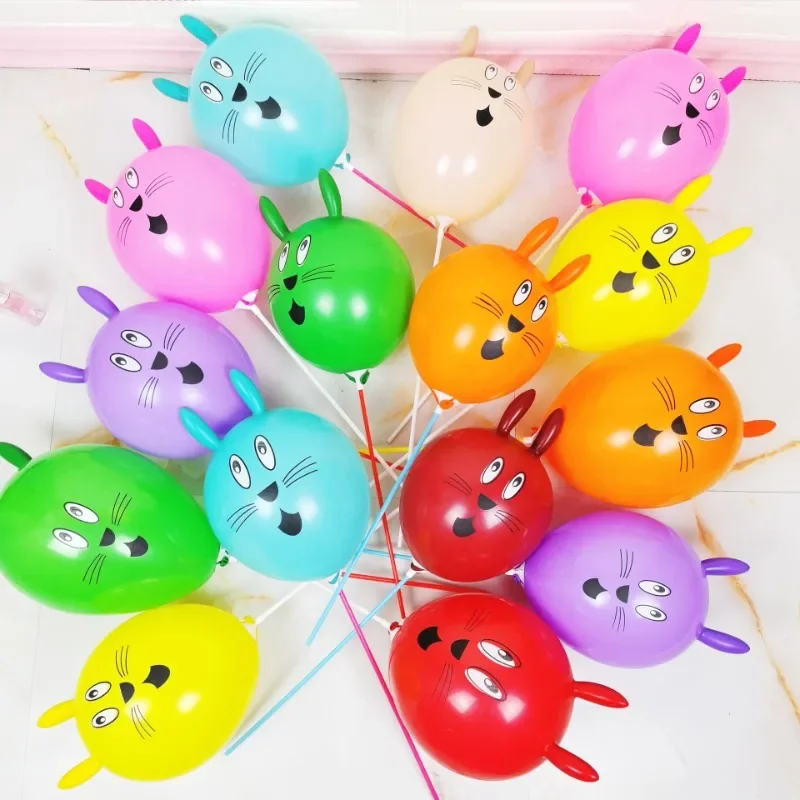10Pcs Colorful Rabbit Balloon for Easter Themed Party Decorations Kids Handheld Cartoon Latex Bunny Balloons