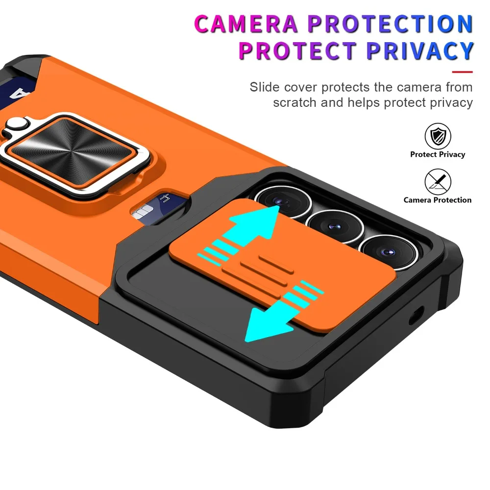 Card Slot Wallet Ring Holder Case with Armor Kickstand and Bumper Protection