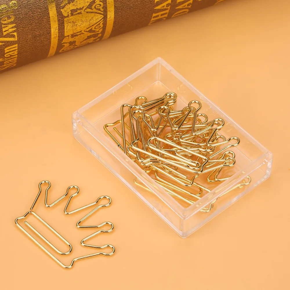 10pcs 북마크 크라운 크라운 모양 종이 클립 금속 크리 에이 티브 디자인 북마크 클립 휴대용 골드 종이 클립 사무실 사용