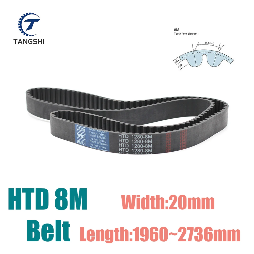 

HTD 8M Closed Loop Timing Belt Width 20mm Length 1960 1976 1984 2000 2008 2016 2032 2040 2048 2056 2064 2080 2096 2104mm~2736mm