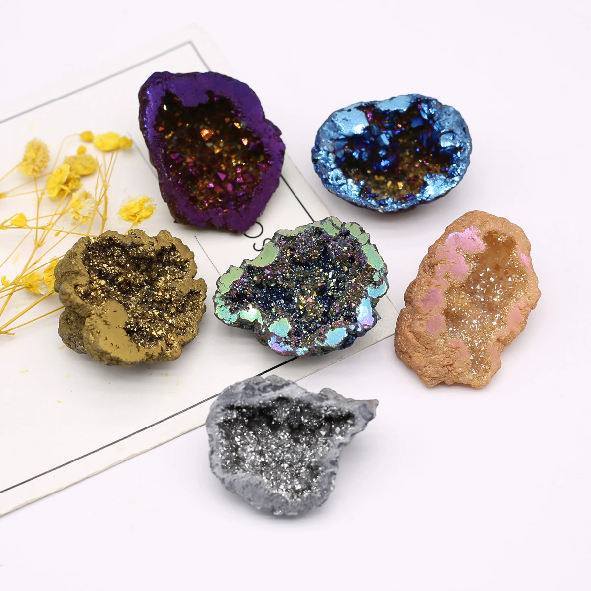 6PCS Wholesale Natural Agate Irregular Ornament Cornucopia Energy Gem Specimen Electroplating Jewelry Home Decor Charm Gift Part