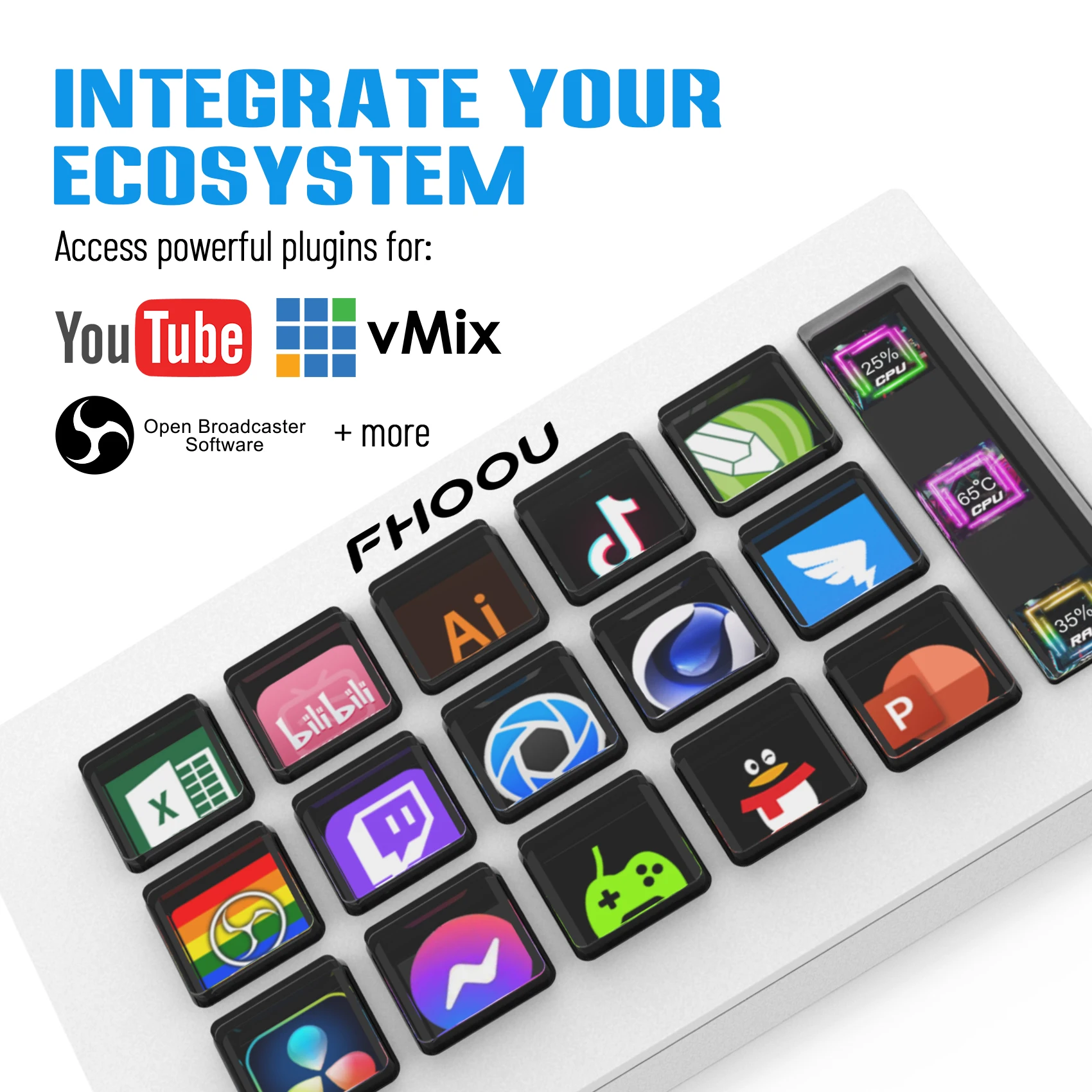 Streamdeck ビジュアルキーボード 15 キーサイバーデッキ Lcd