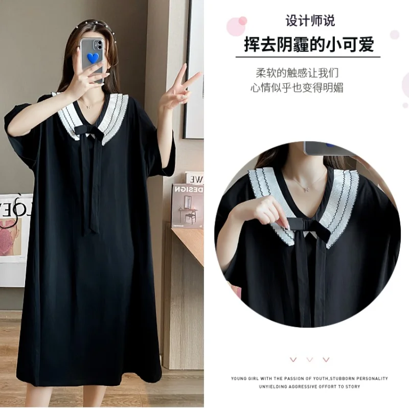 Oversized Weight 150kg Loose Thin Homewear Women Plus Size Midi Nightdress Summer Japan Girl Pajamas Short Sleeve Nighties 3XL